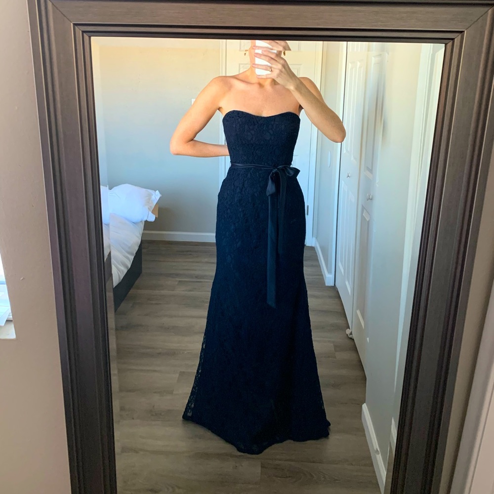 Strapless full lace navy blue dress